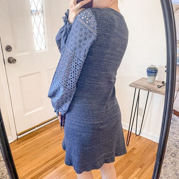 See By Chloe Ribbed Knit Mini Dress Crochet Sleeve L - Picture 3 of 8